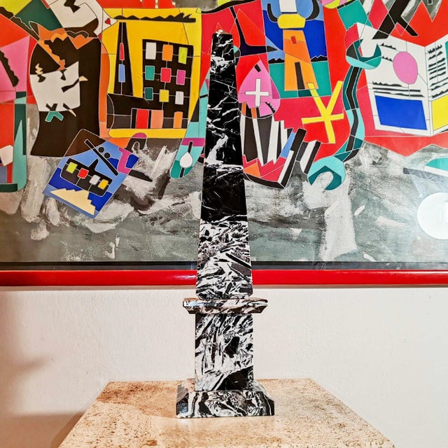 Large Hand-Carved Obelisk in Black Marble of Aquitaine, Italy, 1970s For Sale - Image 10 of 10