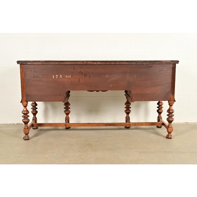 Early Romweber Antique English Jacobean Carved Oak and Burl Wood Sideboard, Circa 1900 For Sale - Image 17 of 18