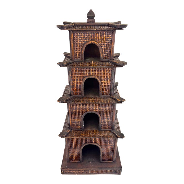 Vintage Pagoda-Style Decorative Rattan Tower For Sale