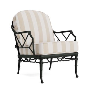 Brown Jordan Calcutta Lounge Chair in Black Jade with Sand Stripe Cushions For Sale