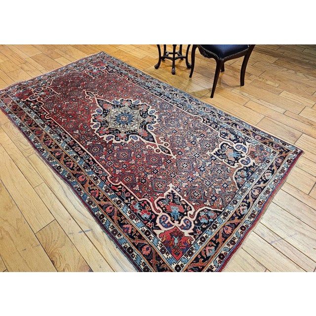 Vintage Persian Bidjar Gallery Rug, Hand-Knotted Wool, Geometric Medallion Pattern, Red & Navy, 5’ X 9’ For Sale - Image 4 of 12
