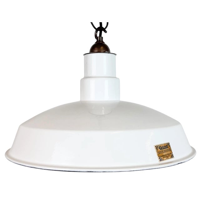 Industrial White Enamel Factory Pendant Lamp from Quadrangle Mfg. Co., 1960s For Sale - Image 18 of 18