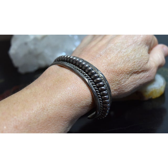 Vintage Heavy Sterling Silver Navajo Cuff Bracelet Franklin & Verna Tahe For Sale - Image 15 of 17