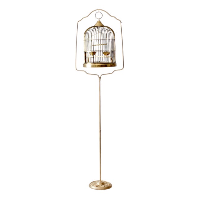 Vintage Brass Bird Cage With Stand For Sale