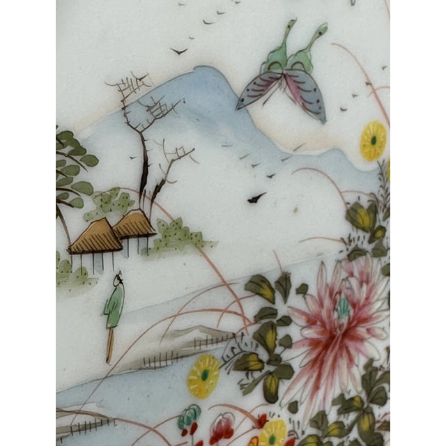 Chinoiserie Chinese Export 19th Century Reticulated Porcelain Plate, Floral and Butterfly Landscape Scene For Sale - Image 3 of 9
