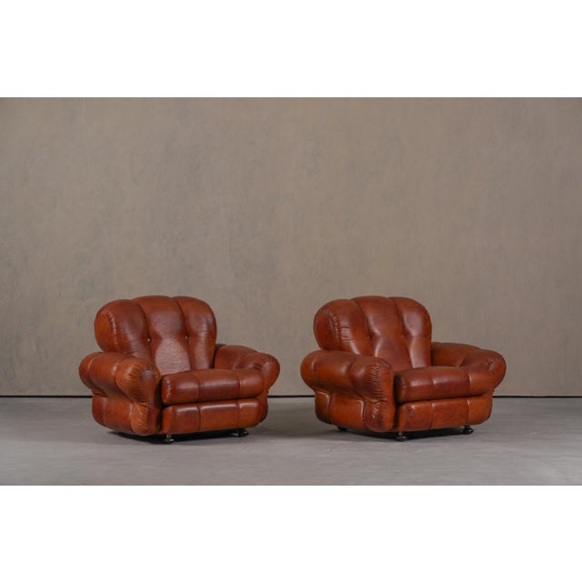 Vintage Italian Club Chairs in Cognac Leatherette, Italy, 1970s, Set of 2 For Sale - Image 15 of 15