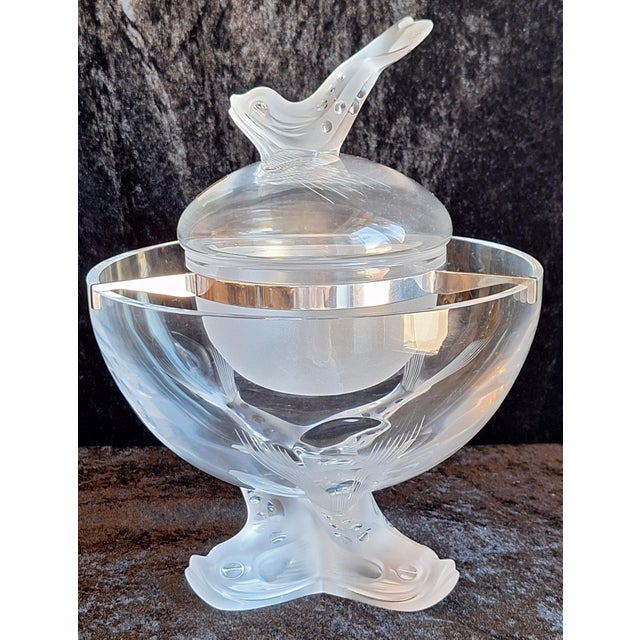 Caviar Dish Igor in Partially Frosted Crystal Glass by Lalique, 1990s For Sale - Image 4 of 14