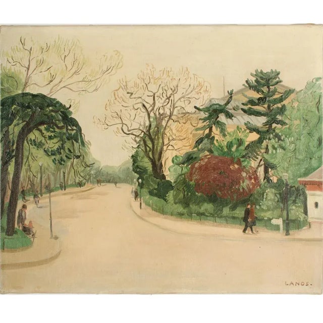 Realism Early 20th Century "Promenade" Impressionist Park Scene Painting by Francois Lanos For Sale - Image 3 of 11