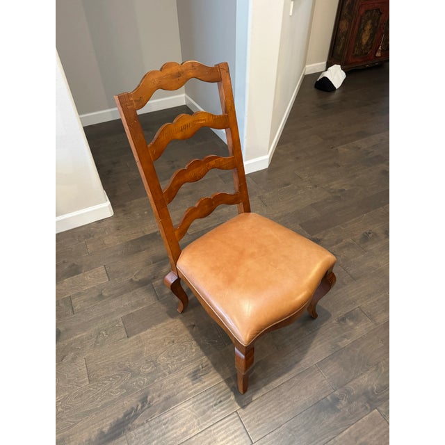 Wood Century Furniture “Town & Country” Dining Chairs – Robert Allen Fabric & Bison Nutmeg Leather For Sale - Image 7 of 12
