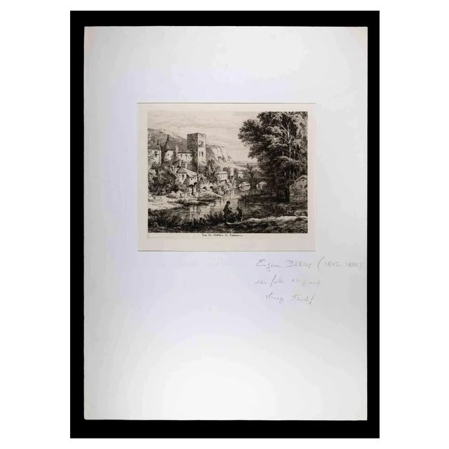 Eugene Blery, View of Castle of Nemours, Original Etching, Mid 19th-Century For Sale