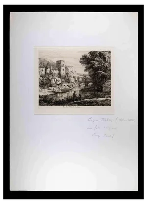 Eugene Blery, View of Castle of Nemours, Original Etching, Mid 19th-Century