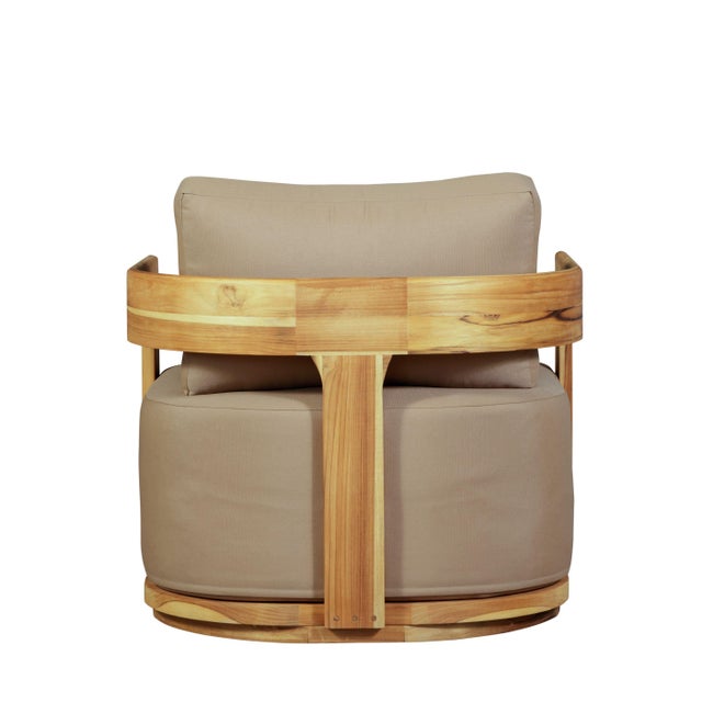 Wood Eclipse Outdoor Solid Teak Wood Chair - Light Brown Fabric For Sale - Image 7 of 13
