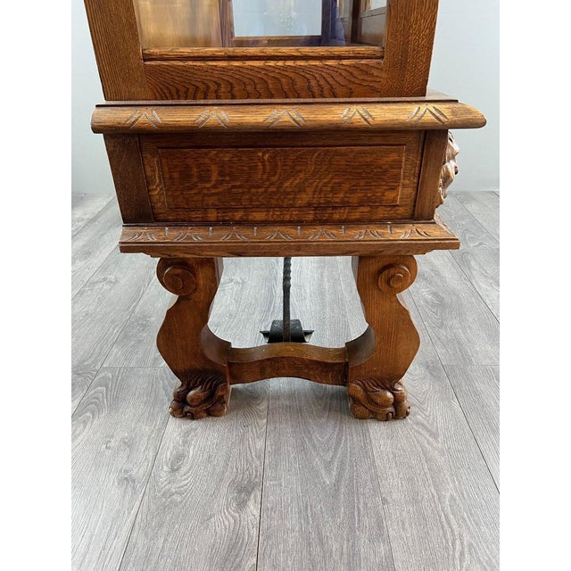 Wood 20th Century Neo-Renaissance Style Carved Oak Display Cabinet For Sale - Image 7 of 12