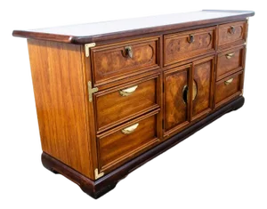 1960s Mid Century Modern Dresser Credenza Walnut 9 Drawer Wood Brass Handle MCM