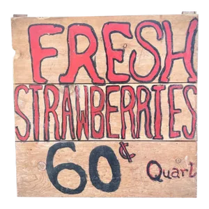 1940s Antique Rustic Hand Painted Jersey Farm Stand Strawberries Sign
