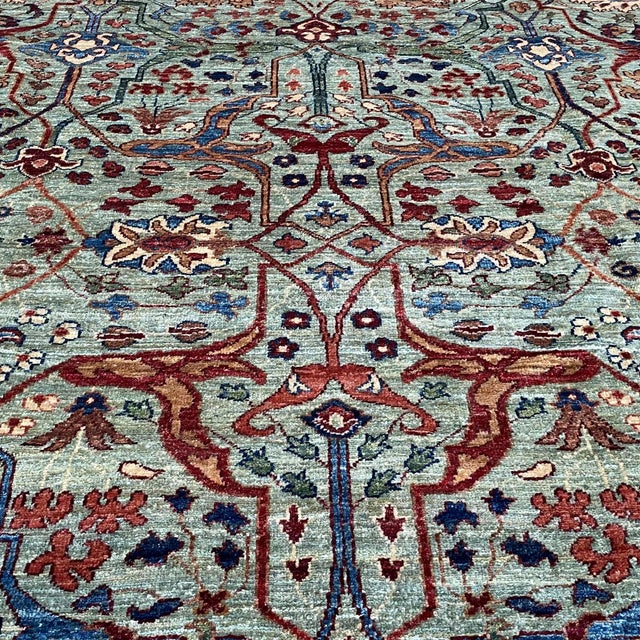 2000 - 2009 Sage Green Persian Farahan Hand-Knotted Wool Rug - 8'1" X 9'11" For Sale - Image 5 of 8