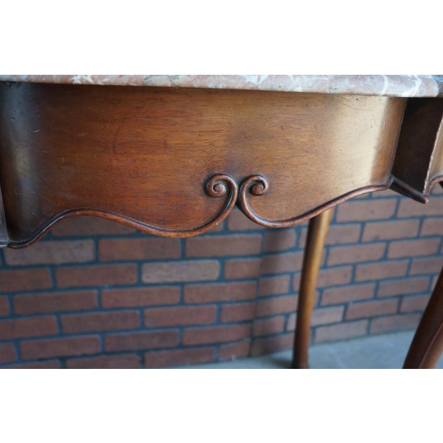 French Marble Top Walnut Console Table For Sale - Image 4 of 7