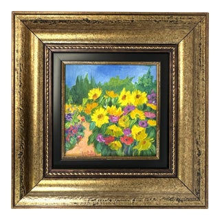 Original Signed Framed Acrylic Painting on Canvas Depicting a Flower Garden For Sale