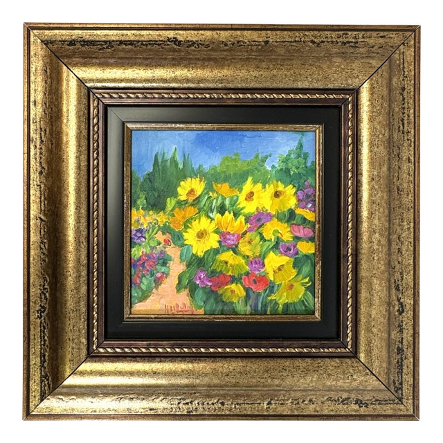 Original Signed Framed Acrylic Painting on Canvas Depicting a Flower Garden For Sale