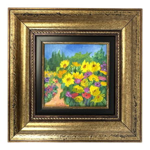 Original Signed Framed Acrylic Painting on Canvas Depicting a Flower Garden