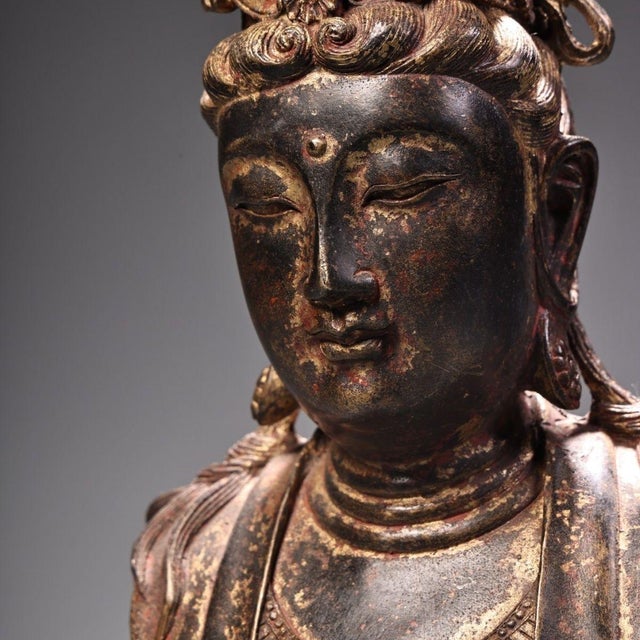 Metal Vintage Chinese Gilded Bronze Guanyin Bodhisattva Bust, Partial Figure Sculpture For Sale - Image 7 of 10