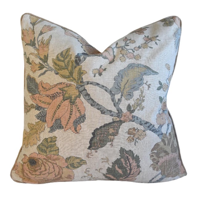 Beautiful Designer Carole Fabrics Rambling Floral Botanical Feather/Down Pillow For Sale