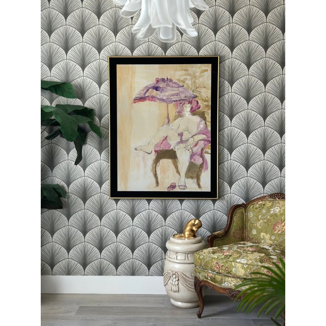 Abstract Bohemian Chic “New Orleans” Original Ink and Watercolor Painting Artwork by Naomi Ernest Dimensions: 44 5/8" TALL...