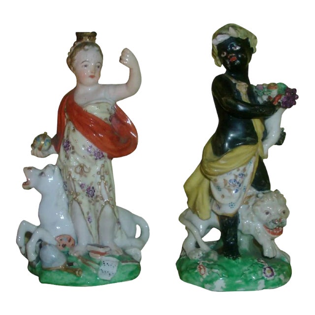 Antique 18th Century George III William Duesbury Derby Porcelain Continents - Europe and Africa - a Pair For Sale