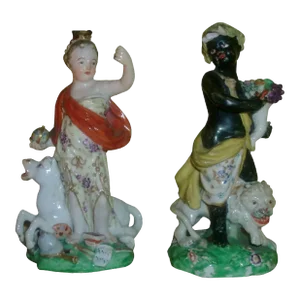 Antique 18th Century George III William Duesbury Derby Porcelain Continents - Europe and Africa - a Pair