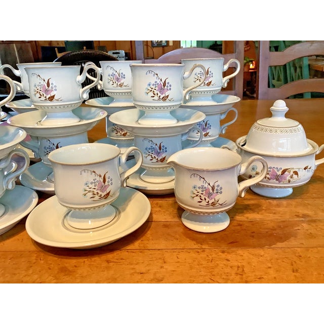 Mid-Century Modern Vintage Denby England Lorraine Butterfly Stoneware Coffee Tea Set-17 PCS For Sale - Image 3 of 6