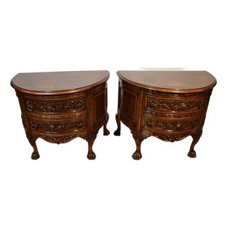1930s Pair of French Carved Walnut Nightstands / Bedside Tables / Side Tables For Sale
