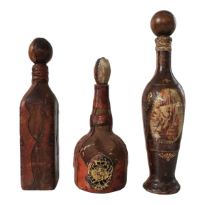 Vintage Leather Wrapped Decanters S/3