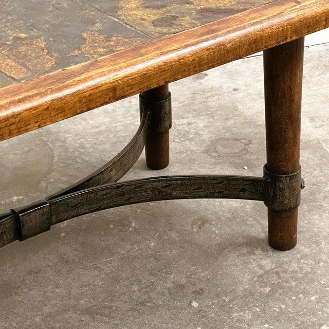 French Slate and Oak Coffee Table with Sculptural Iron Base, 1960s For Sale - Image 13 of 15