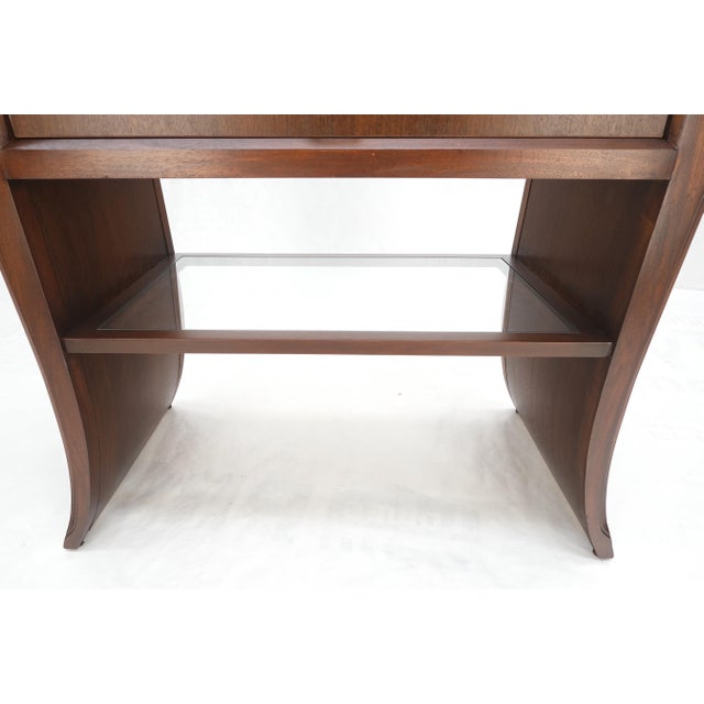 Pair Century Walnut Waterfall Brand New Old Stock Two Tier End Side Tables Stand For Sale - Image 6 of 17