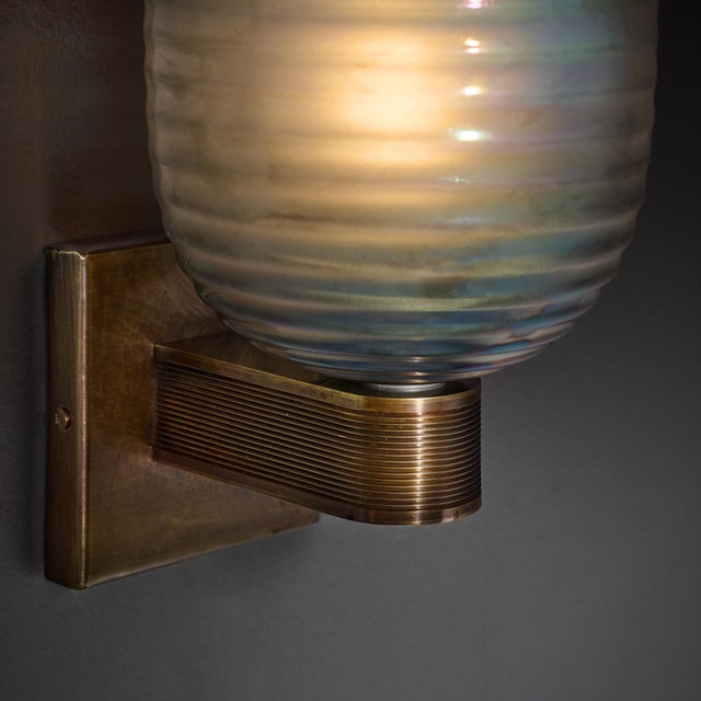 2020s Modern Venetian Glass Sconces, Blue Iridescent, Murano, Italy For Sale - Image 5 of 9