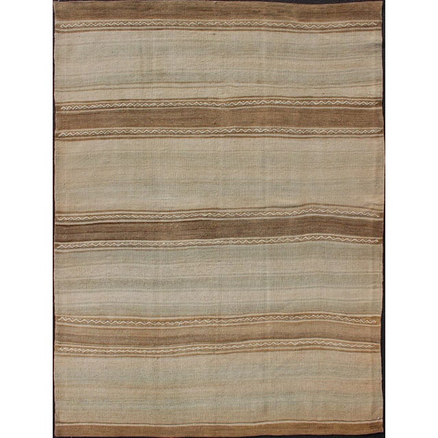 Turkish Vintage Kilim Rug With in Tan, Taupe, Brown, Faint Gray Blue, and Earth Tones For Sale - Image 10 of 10