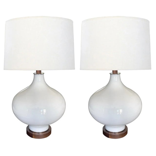 1960s 1960's White Cased Ovoid Lamps - a Pair For Sale - Image 5 of 5