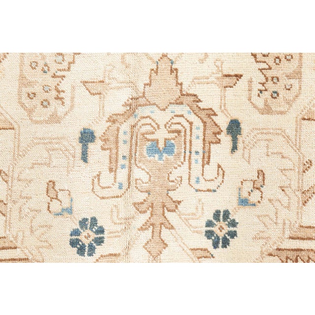 1930s Floral Persian Kirman Camel, Light Brown, Indigo Blue Handmade Wool Rug For Sale - Image 11 of 11