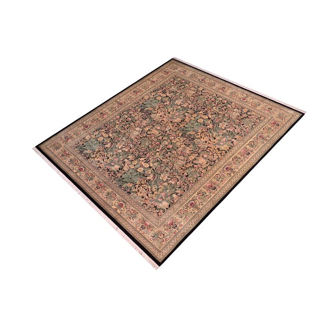 Shabby Chic 1990s Shabby Chic Botanical Inkalab Pak-Persian Black/ Tan Wool Rug - 10' X 14'3" For Sale - Image 3 of 10
