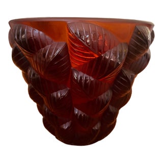 Rare Rene Lalique Moissac Red Amber Vase For Sale