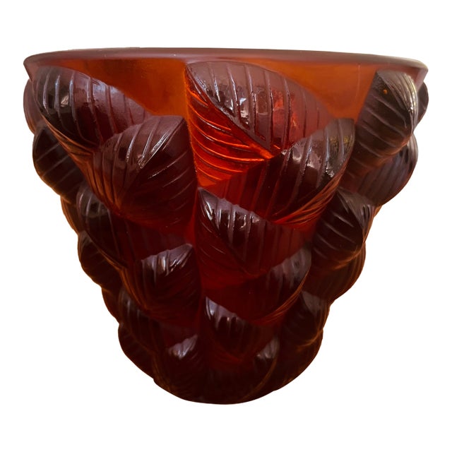 Rare Rene Lalique Moissac Red Amber Vase For Sale