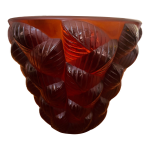 Rare Rene Lalique Moissac Red Amber Vase