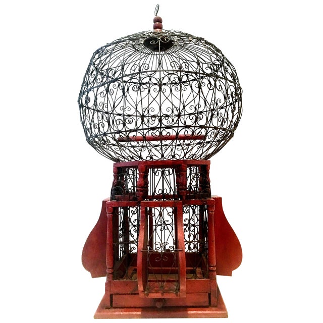 20th Century Victorian Style Wood And Iron Bird Cage Chairish