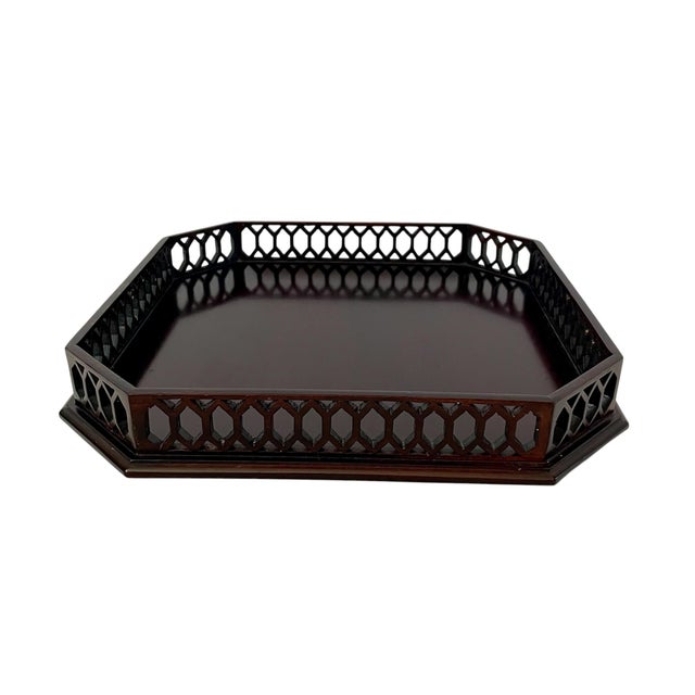 Chippendale Vintage Chippendale-Style Fretwork Octagonal Mahogany Serving or Drinks Tray 11.5” For Sale - Image 3 of 7