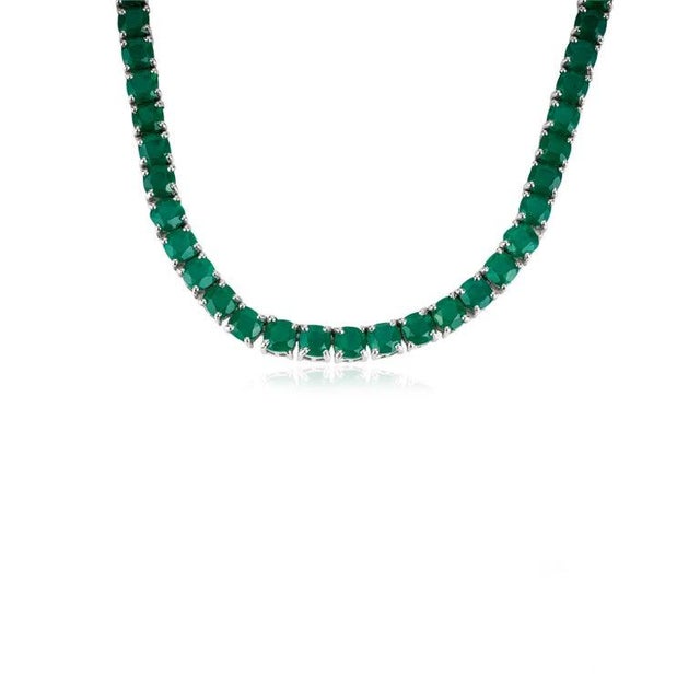 Art Deco Green Onyx Gemstones Square-Cut Link Necklace for Women Gift For Sale - Image 3 of 11