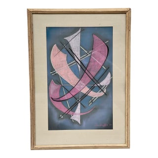 Vintage 1958 Framed & Matted Abstract Expressionist Gouache on Paper For Sale