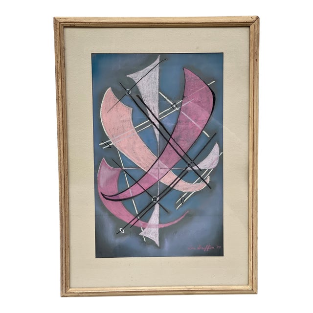 Vintage 1958 Framed & Matted Abstract Expressionist Gouache on Paper For Sale