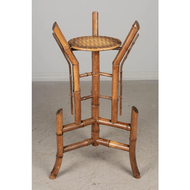 Brown Mid Century French Bamboo & Rattan Plant Stand or Pedestal For Sale - Image 8 of 12