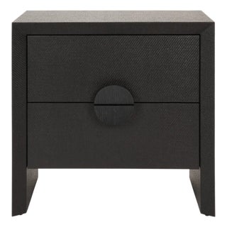 Matthew Izzo Home Ezra Painted Black Grasscloth Side Table With Black Oak Handles For Sale