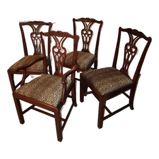 Vintage Baker Furniture Mahogany Dining Chairs With Leopard Print Seats – Set of 4 For Sale